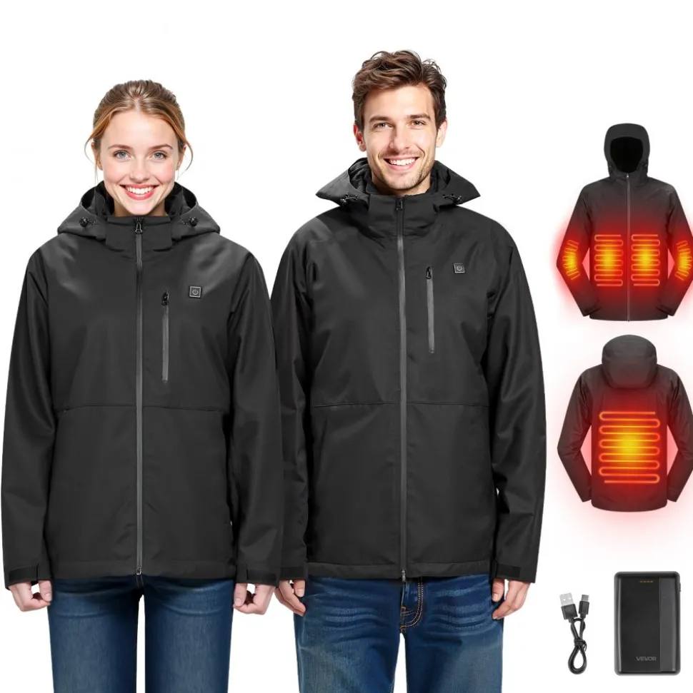 VEVOR Heated Jacket for Women with 7.4V Battery, Soft Shell Electric Heating Coat, Windproof Waterproof Lightweight Outerwear with 5 Heating Zones & 3 Heat Settings, Machine Washable, S Size