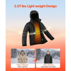 VEVOR Heated Jacket for Women with 7.4V Battery, Soft Shell Electric Heating Coat, Windproof Waterproof Lightweight Outerwear with 5 Heating Zones & 3 Heat Settings, Machine Washable, S Size