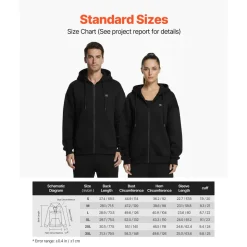 VEVOR Heated Jacket Hoodie for Men Women, Heated Sweatshirt Unisex Full-Zip with 7.4V 16000mAh Power Bank Pack, 5 Heating Zones, 3 Temp Levels, 4-8H Warmth, for Winter Outdoor Camping, Black, XXL Size