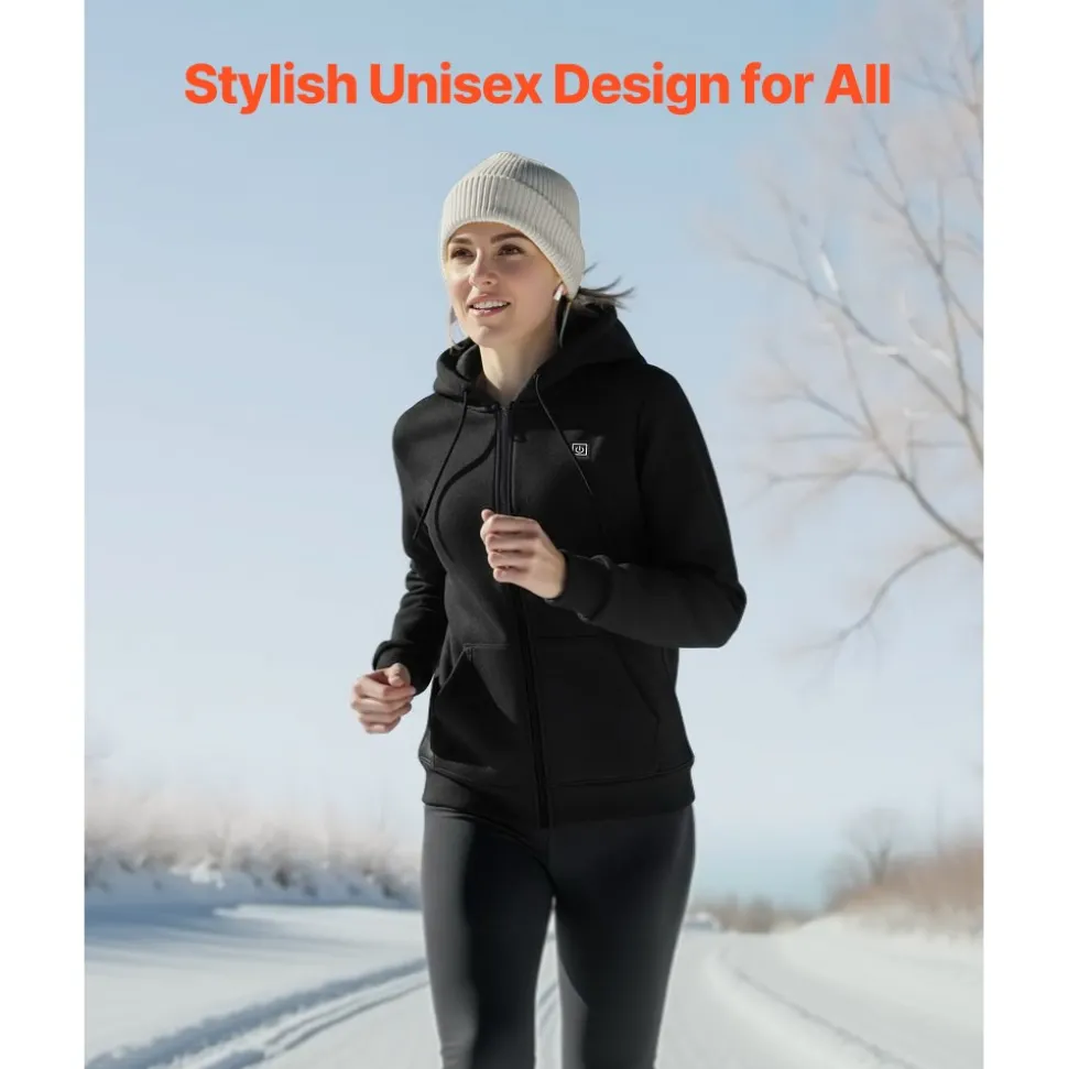 VEVOR Heated Jacket Hoodie for Men Women, Heated Sweatshirt Unisex Full-Zip with 7.4V 16000mAh Power Bank Pack, 5 Heating Zones, 3 Temp Levels, 4-8H Warmth, for Winter Outdoor Camping, Black, XXL Size
