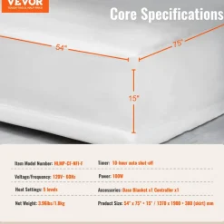 VEVOR Heated Mattress Pad, 54 x 75 in, Full Size Electric Bed Warmer with 1-5 Heat Settings Control, 10-Hour Auto Shut Off, Machine-Wash Breathable Coral Fleece Heating Electric Mattress Sheets, White