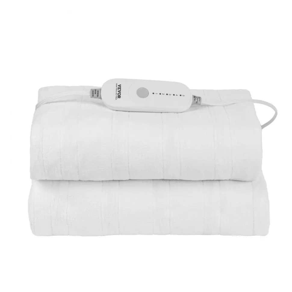 VEVOR Heated Mattress Pad, 54 x 75 in, Full Size Electric Bed Warmer with 1-5 Heat Settings Control, 10-Hour Auto Shut Off, Machine-Wash Breathable Coral Fleece Heating Electric Mattress Sheets, White