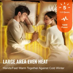 VEVOR Heated Mattress Pad, 54 x 75 in, Full Size Electric Bed Warmer with 1-5 Heat Settings Control, 10-Hour Auto Shut Off, Machine-Wash Breathable Coral Fleece Heating Electric Mattress Sheets, White