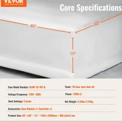VEVOR Heated Mattress Pad, 60 x 80 in, Queen Electric Bed Warmer with 1-5 Heat Settings Control, 10-Hour Auto Shut Off, Machine-Wash Breathable Coral Fleece Heating Electric Mattress Sheets, White
