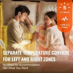 VEVOR Heated Mattress Pad, 60 x 80 in, Queen Electric Bed Warmer with 1-5 Heat Settings Control, 10-Hour Auto Shut Off, Machine-Wash Breathable Coral Fleece Heating Electric Mattress Sheets, White