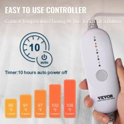 VEVOR Heated Mattress Pad, 60 x 80 in, Queen Electric Bed Warmer with 1-5 Heat Settings Control, 10-Hour Auto Shut Off, Machine-Wash Breathable Coral Fleece Heating Electric Mattress Sheets, White