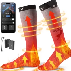 VEVOR Heated Socks, 6000mAh Battery Powered, Rechargeable Heating Socks with 4 Heating Levels, Electric Heated Sock with APP Control for Men Women, Foot Warmer for Hunting Riding Camping Hiking