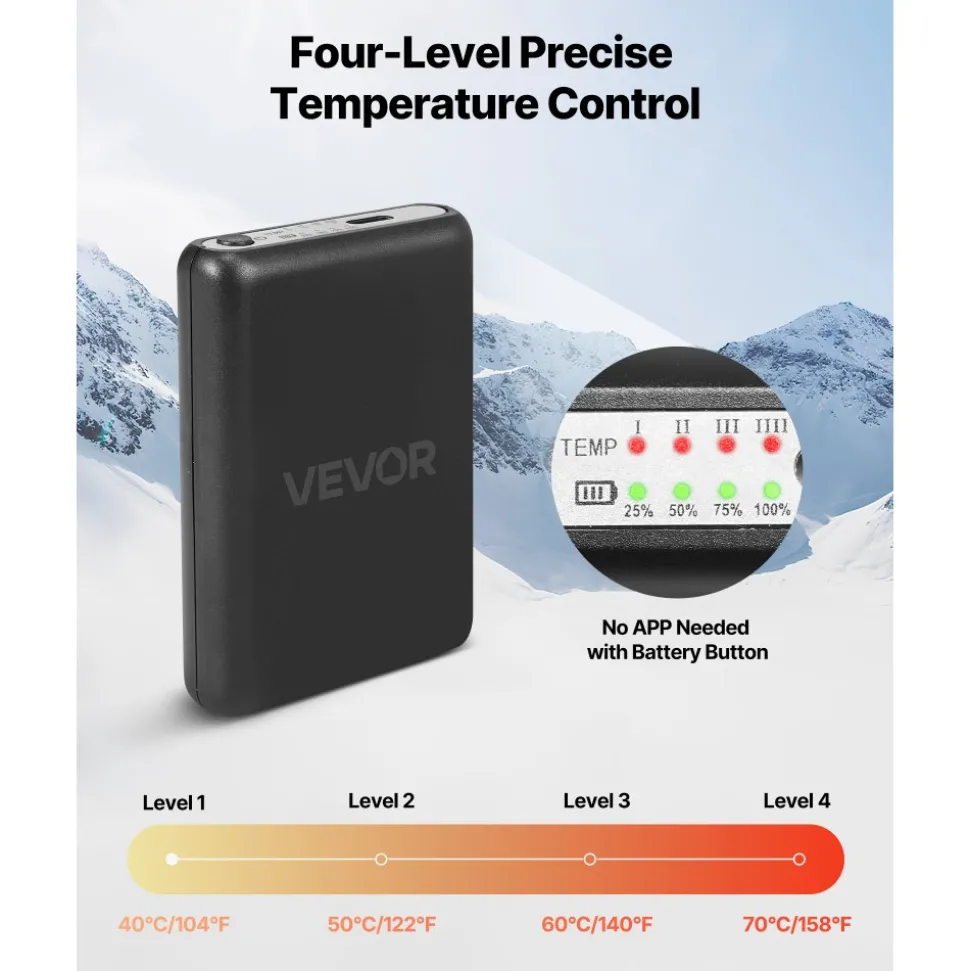 VEVOR Heated Socks, 6000mAh Battery Powered, Rechargeable Heating Socks with 4 Heating Levels, Electric Heated Sock with APP Control for Men Women, Foot Warmer for Hunting Riding Camping Hiking