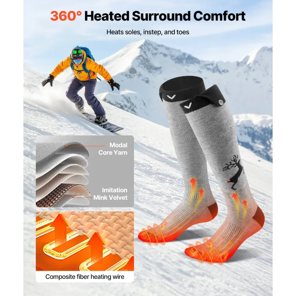VEVOR Heated Socks, 6000mAh Battery Powered, Rechargeable Heating Socks with 4 Heating Levels, Electric Heated Sock with APP Control for Men Women, Foot Warmer for Hunting Riding Camping Hiking