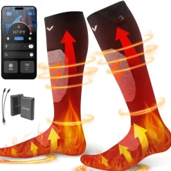 VEVOR Heated Socks, 5000mAh Battery Powered, Rechargeable Heating Socks with 4 Heating Levels, Electric Heated Sock with APP Control for Men Women, Foot Warmer for Hunting Riding Camping Hiking