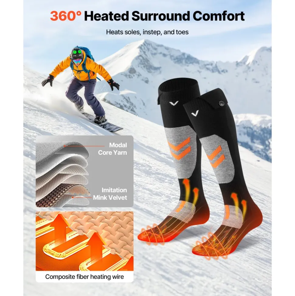 VEVOR Heated Socks, Small Size, 5000mAh Battery Rechargeable Heating Socks with 4 Heating Levels, Electric Heated Sock with APP Control for Men Women, Foot Warmer for Hunting Riding Camping Hiking