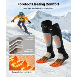 VEVOR Heated Socks, X-Large Size, 5000mAh Battery Rechargeable Heating Socks with 4 Heating Levels, Electric Heated Sock with APP Control for Men Women, Foot Warmer for Hunting Riding Camping Hiking