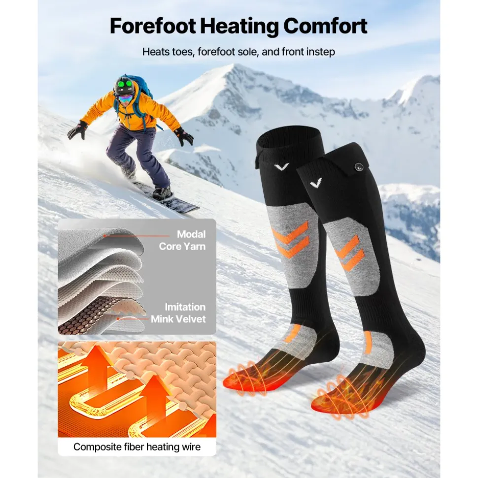VEVOR Heated Socks, X-Large Size, 5000mAh Battery Rechargeable Heating Socks with 4 Heating Levels, Electric Heated Sock with APP Control for Men Women, Foot Warmer for Hunting Riding Camping Hiking