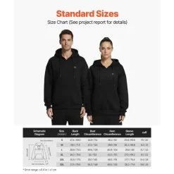 VEVOR Heated Sweatshirt Hoodie for Men Women, Heated Jacket Unisex with 7.4V 16000mAh Rechargeable Power Bank Pack, 5 Heating Zones, 3 Temp Levels, 4-8H Warmth, for Winter Outdoor Camping, Black, S Size