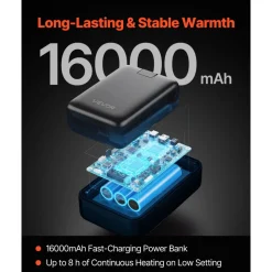 VEVOR Heated Sweatshirt Hoodie for Men Women, Heated Jacket Unisex with 7.4V 16000mAh Rechargeable Power Bank Pack, 5 Heating Zones, 3 Temp Levels, 4-8H Warmth, for Winter Outdoor Camping, Black, S Size
