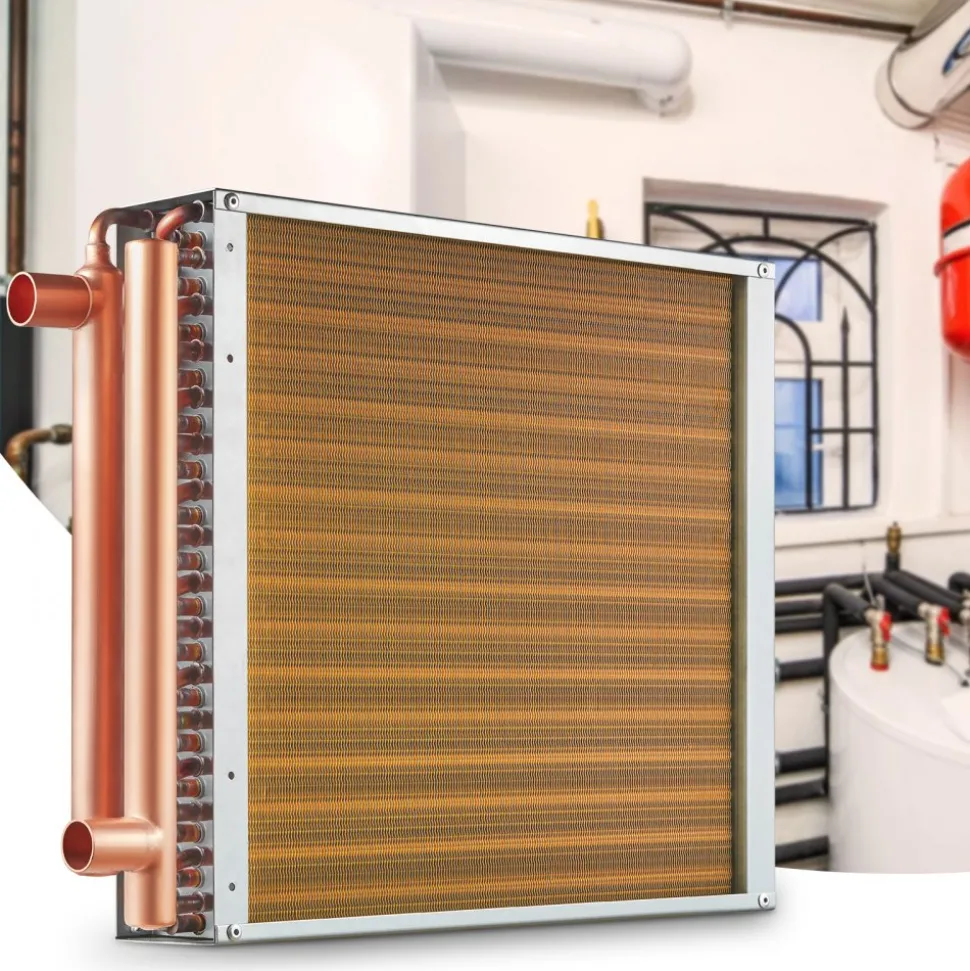 VEVOR Heat Exchanger Water to Air, 16"x 16" with 3-Row 3/8" Copper Ports, 193 Aluminum Fins Heat Exchanger for Outdoor Wood Furnaces, Residential Heating and Cooling, and Forced Air Heating