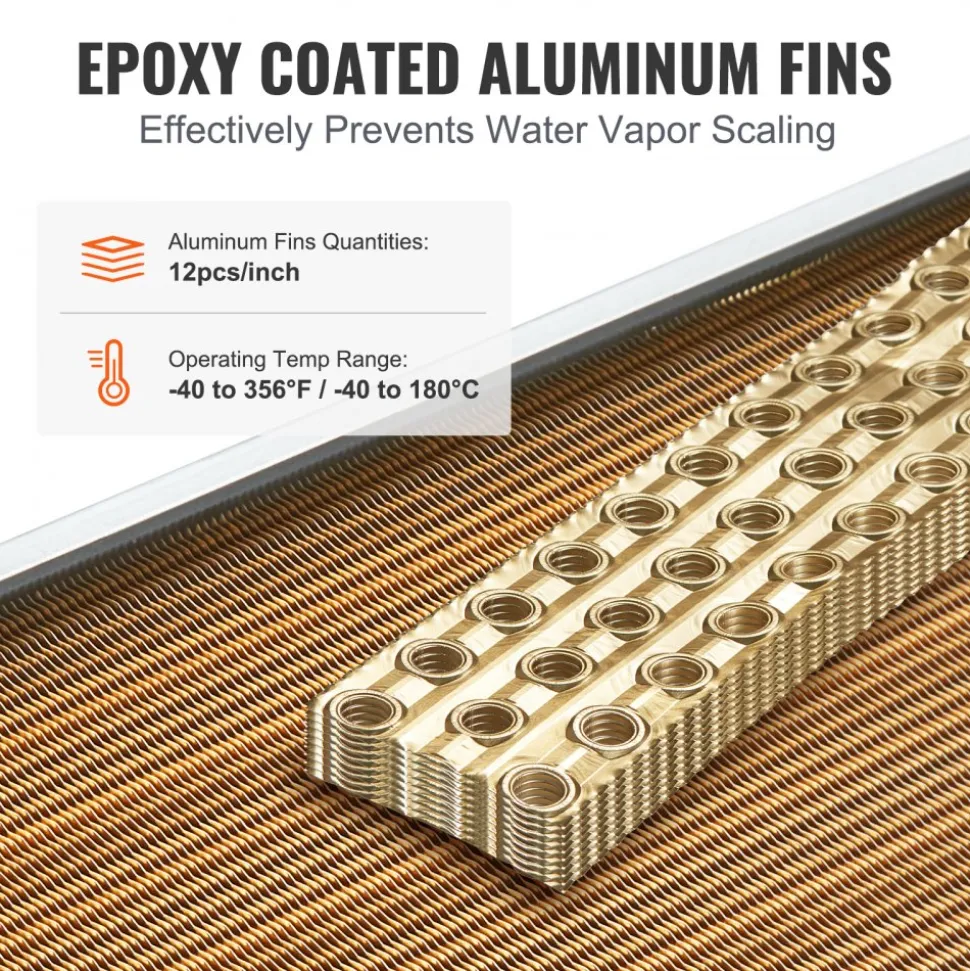 VEVOR Heat Exchanger Water to Air, 16"x 16" with 3-Row 3/8" Copper Ports, 193 Aluminum Fins Heat Exchanger for Outdoor Wood Furnaces, Residential Heating and Cooling, and Forced Air Heating