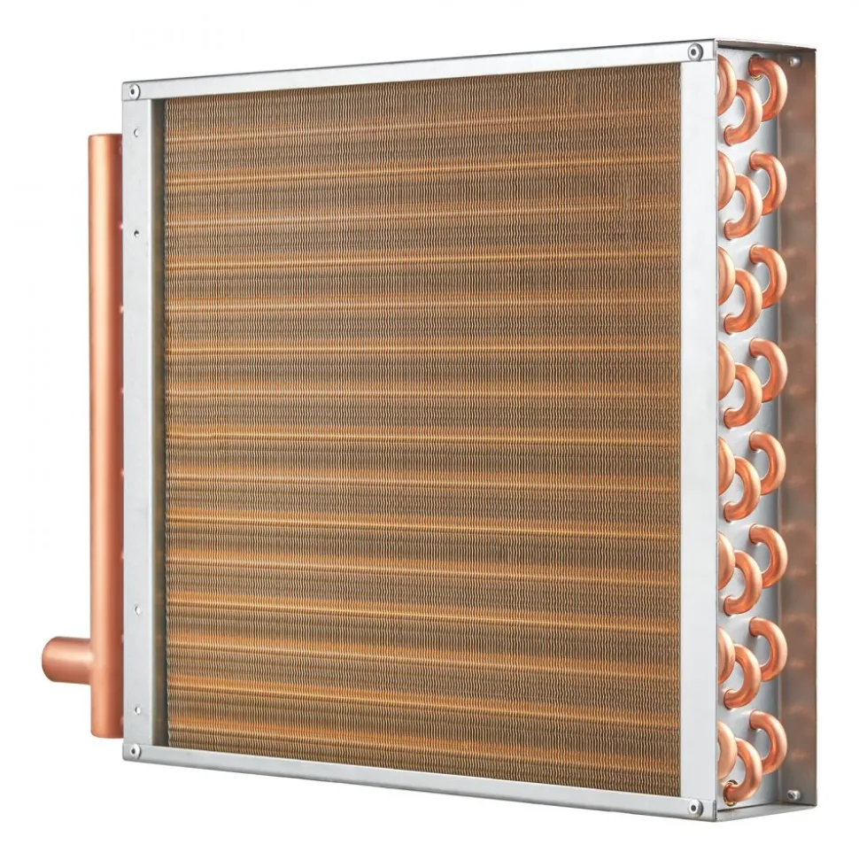 VEVOR Heat Exchanger Water to Air, 16"x 16" with 3-Row 3/8" Copper Ports, 193 Aluminum Fins Heat Exchanger for Outdoor Wood Furnaces, Residential Heating and Cooling, and Forced Air Heating