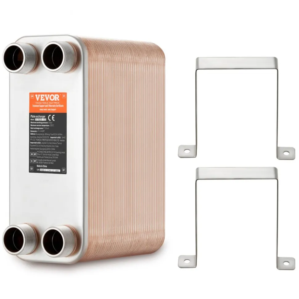 VEVOR Heat Exchanger, 5"x 12" 80 Plates Brazed Plate Heat Exchanger, Copper/316L Stainless Steel Water To Water Heat Exchanger For Floor Heating, Water Heating, Snow Melting, Beer Cooling