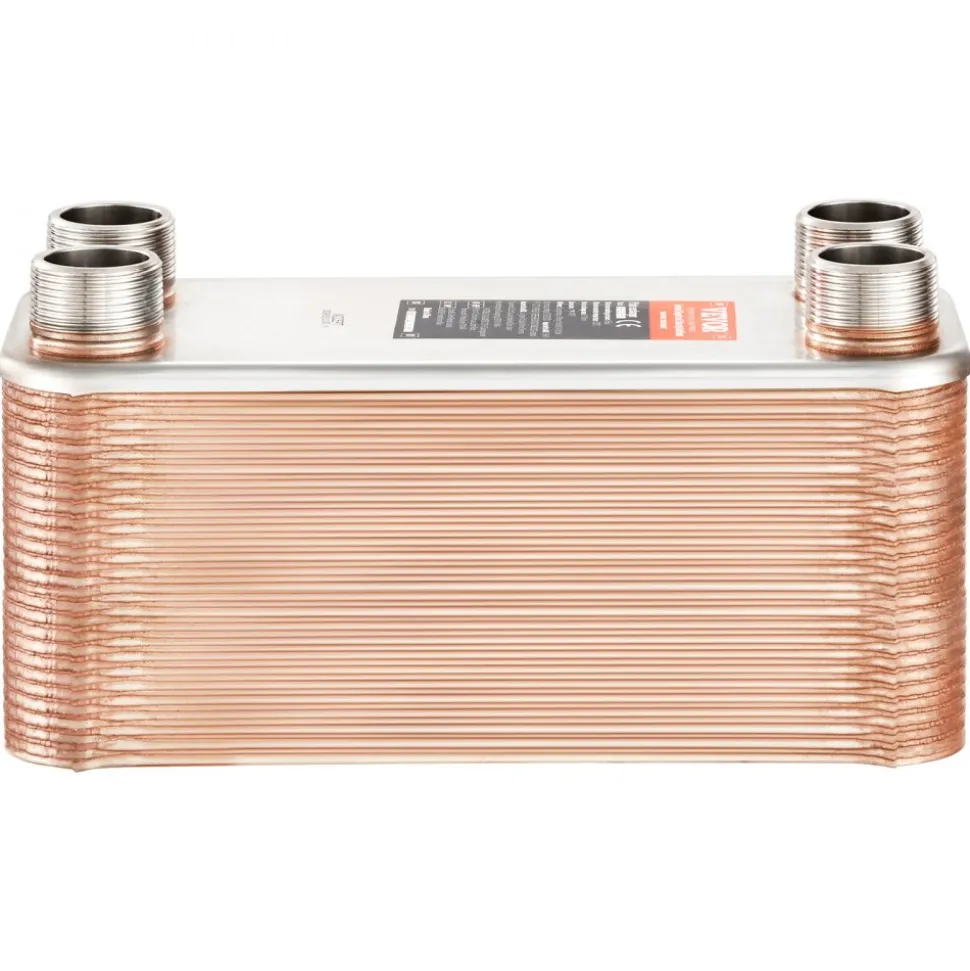 VEVOR Heat Exchanger, 5"x 12" 50 Plates Brazed Plate Heat Exchanger, Copper/316L Stainless Steel Water To Water Heat Exchanger For Floor Heating, Water Heating, Snow Melting, Beer Cooling