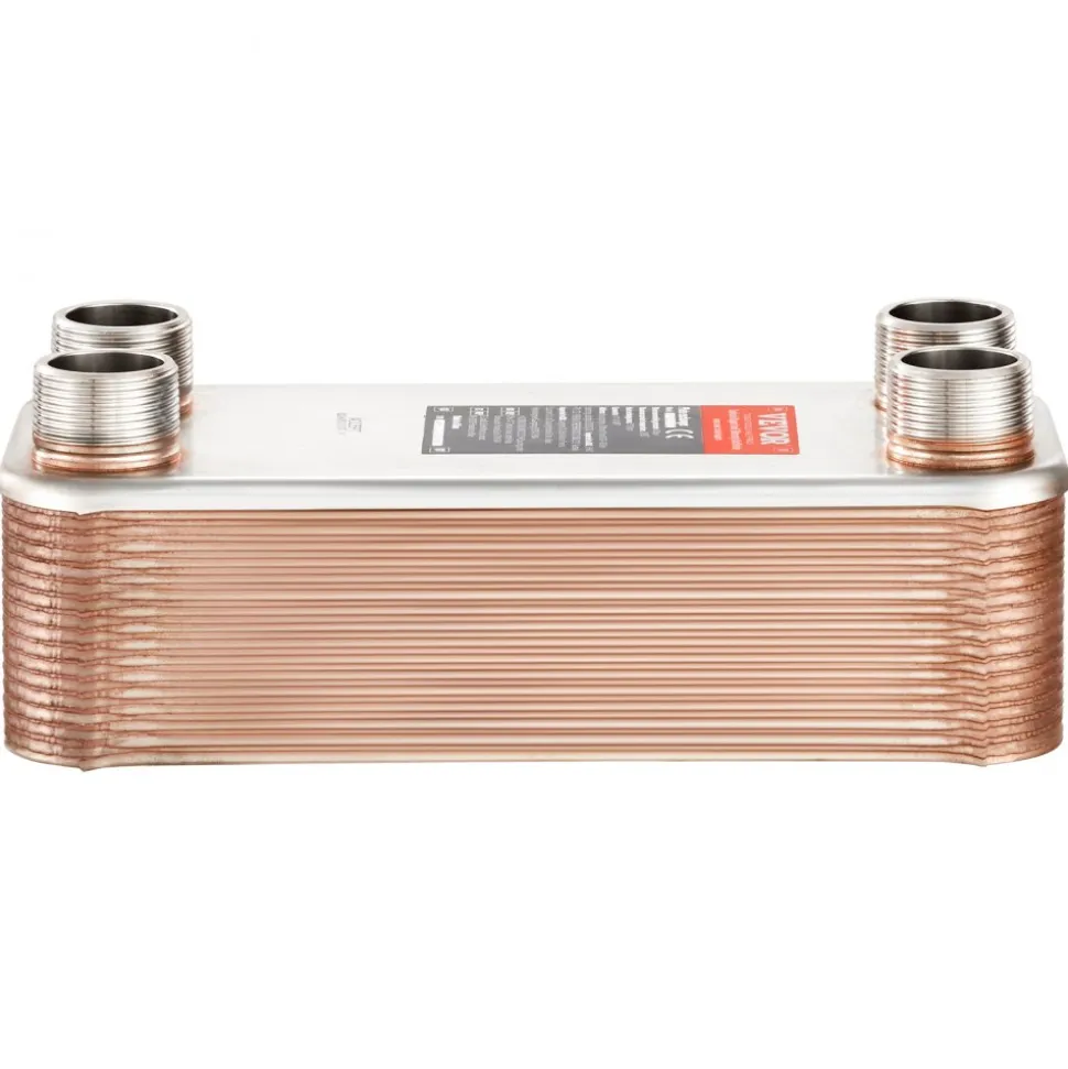 VEVOR Heat Exchanger, 5"x 12" 30 Plates Brazed Plate Heat Exchanger, Copper/316L Stainless Steel Water To Water Heat Exchanger For Floor Heating, Water Heating, Snow Melting, Beer Cooling