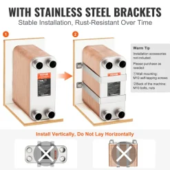 VEVOR Heat Exchanger, 5"x 12" 100 Plates Brazed Plate Heat Exchanger, Copper/316L Stainless Steel Water To Water Heat Exchanger For Floor Heating, Water Heating, Snow Melting, Beer Cooling