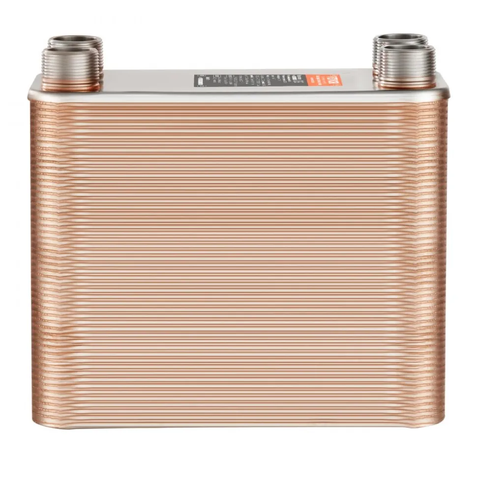 VEVOR Heat Exchanger, 5"x 12" 100 Plates Brazed Plate Heat Exchanger, Copper/316L Stainless Steel Water To Water Heat Exchanger For Floor Heating, Water Heating, Snow Melting, Beer Cooling