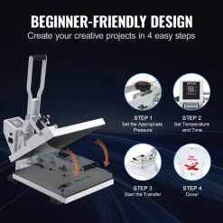 VEVOR Heat Press, Heat Press Machine for T-Shirt, Fast Heating, High Pressure Heat Press 15x15, Power Digital Industrial Sublimation Printer for Heat Transfer Vinyl, Easy to Use, White