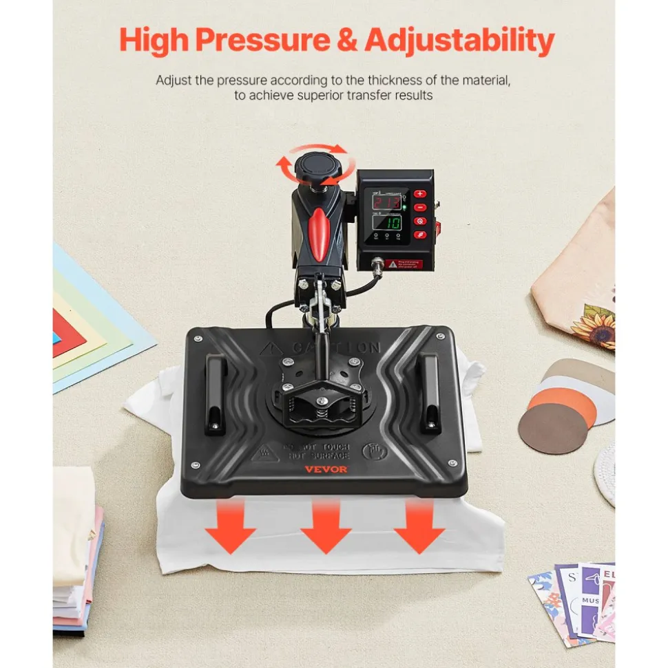 VEVOR Heat Press, 5 in 1 Heat Press 12x15 Machine Machine, Digital Precise Temperature Control, Clamshell Sublimation Transfer Printer Fast Heat-up, Vinyl Heat Press for Mug Cup T-Shirt Plate, 900W