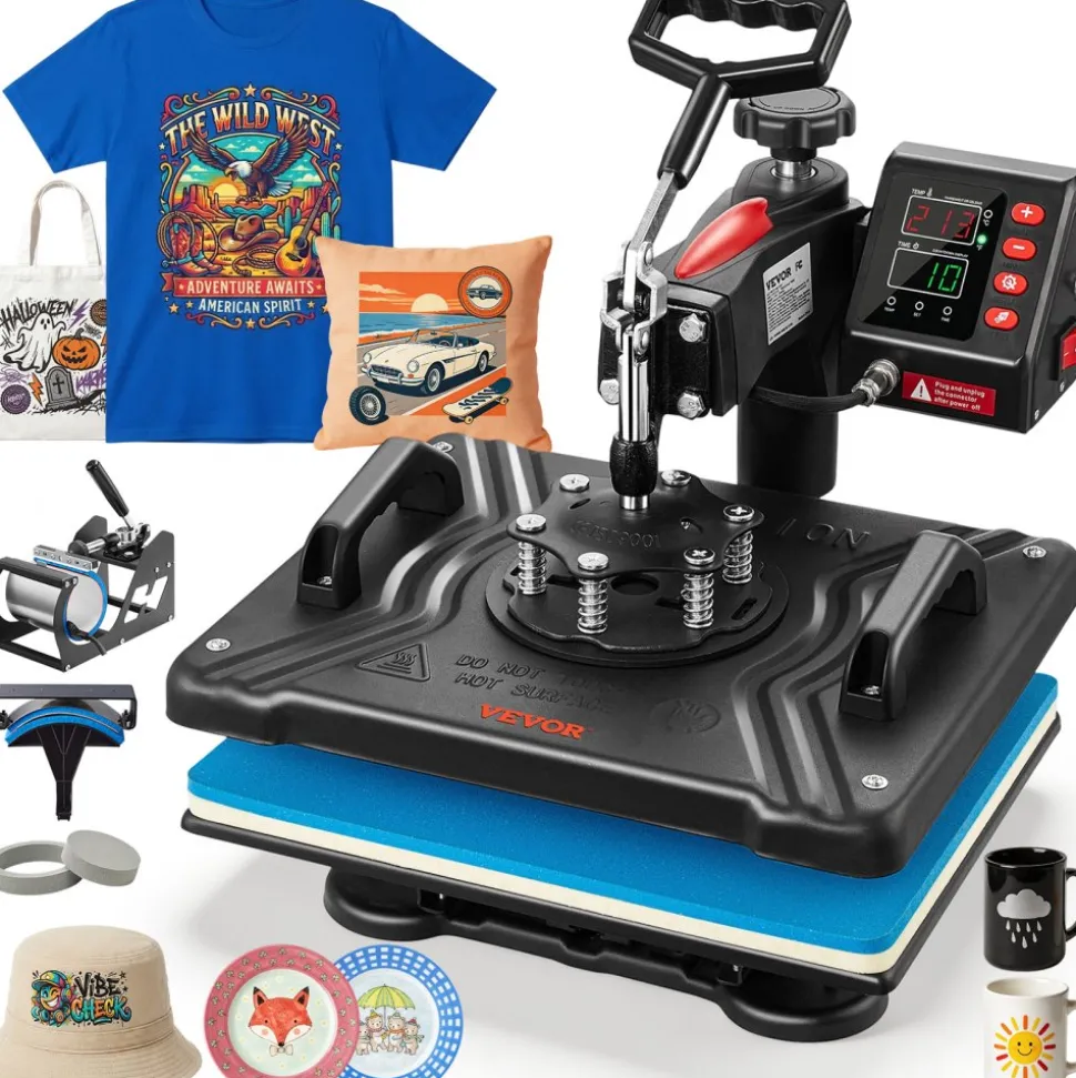 VEVOR Heat Press, 5 in 1 Heat Press 12x15 Machine Machine, Digital Precise Temperature Control, Clamshell Sublimation Transfer Printer Fast Heat-up, Vinyl Heat Press for Mug Cup T-Shirt Plate, 900W