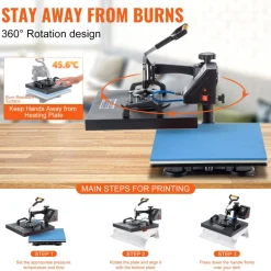 VEVOR Heat Press, 5 in 1 15 x 15 Inch Heat Press Machine, Dual LED Display Heat Press Machine, Multifunctional Sublimation, for T-Shirts, Swing Away Design
