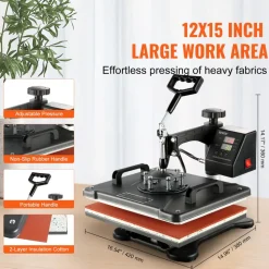 VEVOR Heat Press Machine, 8 in 1 Combo Digital Multifunctional Sublimation Heat Transfer Machine 12x15 inch,  360 Degree Rotation Swing Away for Printing T Shirts Mug Cap Hat Plate