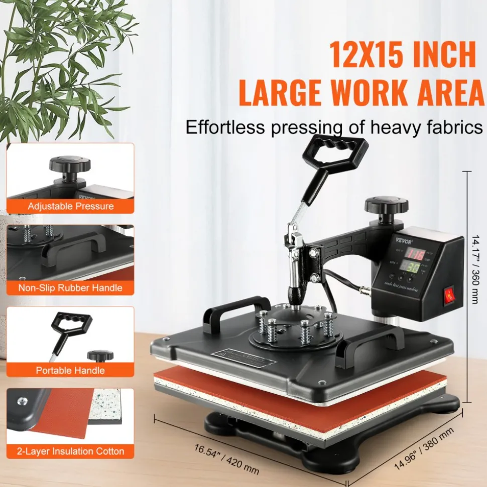 VEVOR Heat Press Machine, 8 in 1 Combo Digital Multifunctional Sublimation Heat Transfer Machine 12x15 inch, 360 Degree Rotation Swing Away for Printing T Shirts Mug Cap Hat Plate