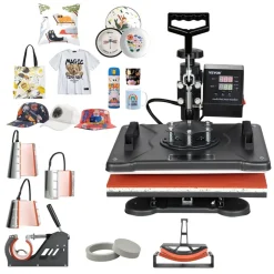 VEVOR Heat Press Machine, 8 in 1 Combo Digital Multifunctional Sublimation Heat Transfer Machine 12x15 inch, 360 Degree Rotation Swing Away for Printing T Shirts Mug Cap Hat Plate