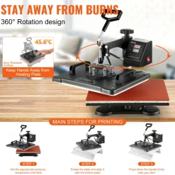 VEVOR Heat Press Machine, 8 in 1 Combo Digital Multifunctional Sublimation Heat Transfer Machine 12x15 inch, 360 Degree Rotation Swing Away for Printing T Shirts Mug Cap Hat Plate