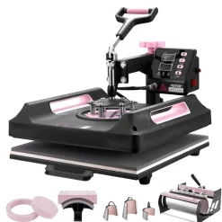 VEVOR Heat Press Machine, 15 x 15 inch, 8 in 1 Heat Transfer Machine with 30 oz Tumbler Press, 360° Swing Away Digital T-Shirt Pressing Machine, Teflon Coating, for T-Shirts/Mugs/Hats/Plates, Black