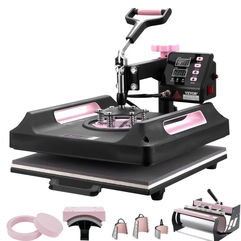VEVOR Heat Press Machine, 15 x 15 inch, 8 in 1 Heat Transfer Machine with 30 oz Tumbler Press, 360° Swing Away Digital T-Shirt Pressing Machine, Teflon Coating, for T-Shirts/Mugs/Hats/Plates, Black