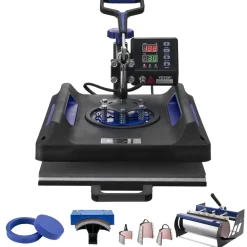 VEVOR Heat Press Machine, 15 x 15 inch, 8 in 1 Heat Transfer Machine with 30 oz Tumbler Press, 360° Swing Away Digital T-Shirt Pressing, Teflon Coating, for T-Shirts/Mugs/Hats/Plates, Black+Blue