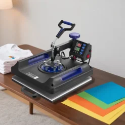 VEVOR Heat Press Machine, 15 x 15 inch, 8 in 1 Heat Transfer Machine with 30 oz Tumbler Press, 360° Swing Away Digital T-Shirt Pressing, Teflon Coating, for T-Shirts/Mugs/Hats/Plates, Black+Blue