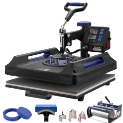 VEVOR Heat Press Machine, 15 x 15 inch, 8 in 1 Heat Transfer Machine with 30 oz Tumbler Press, 360° Swing Away Digital T-Shirt Pressing, Teflon Coating, for T-Shirts/Mugs/Hats/Plates, Black+Blue
