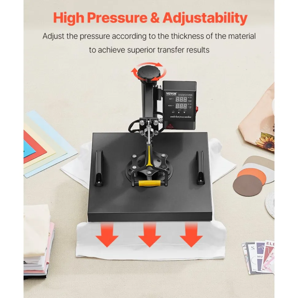 VEVOR Heat Press Machine, 15 x 15 inch, 2 in 1 Heat Transfer Machine with Hat Press, 360° Swing Away T-Shirt Pressing, Digital Precise Control, Fast Even Heating for T-Shirts/Hats/Caps, Black