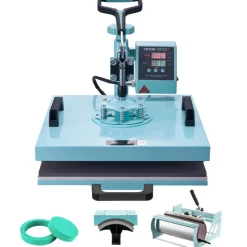 VEVOR Heat Press Machine, 15 x 15 inch, 5 in 1 Heat Transfer Machine with 30 oz Tumbler Press, 360° Swing Away T-Shirt Pressing, Digital Precise Control, for T-Shirts/Mugs/Hats/Plates, Green
