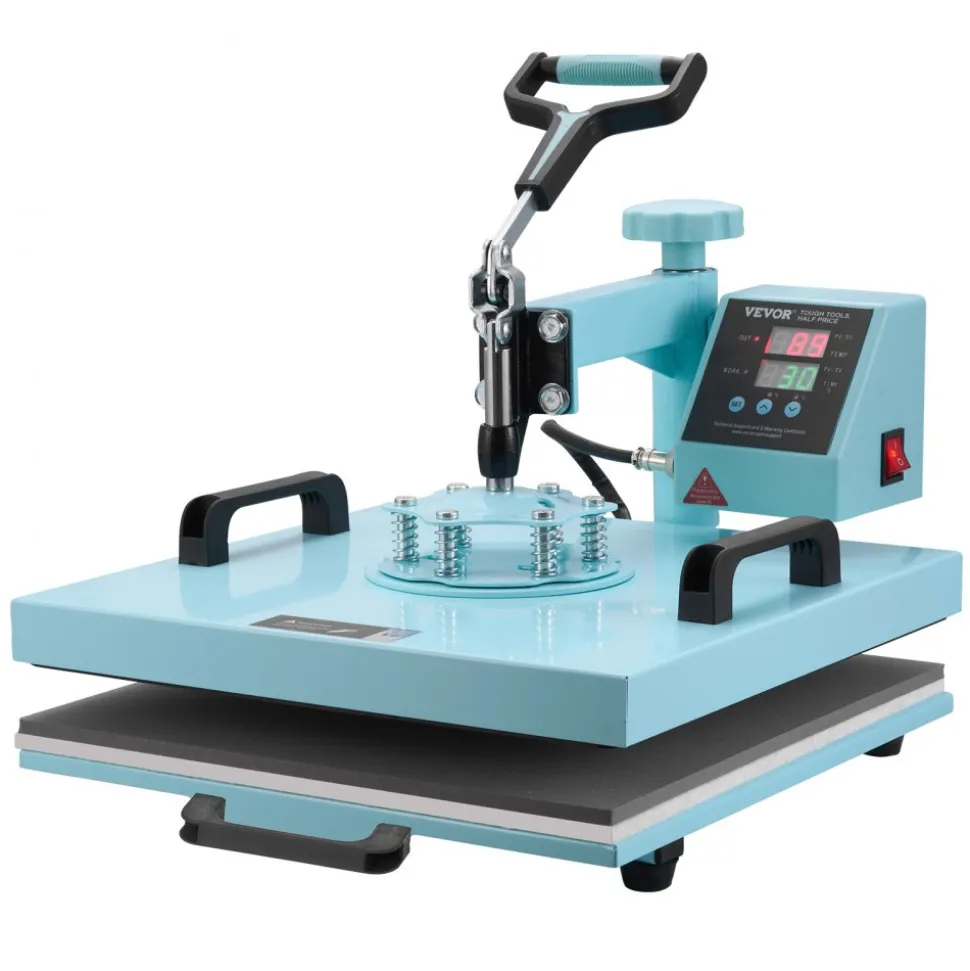 VEVOR Heat Press Machine, 15 x 15 inch, 5 in 1 Heat Transfer Machine with 30 oz Tumbler Press, 360° Swing Away T-Shirt Pressing, Digital Precise Control, for T-Shirts/Mugs/Hats/Plates, Green