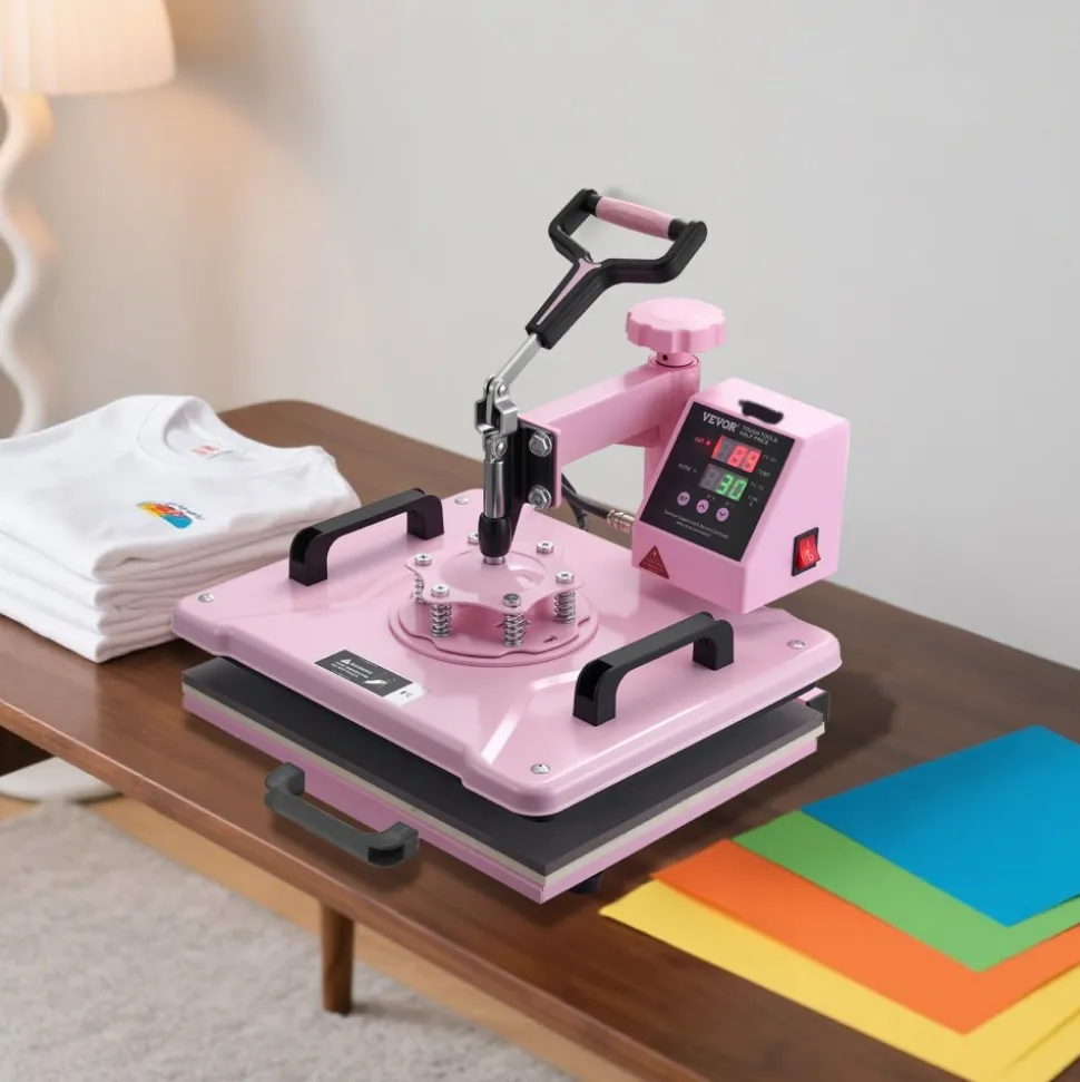 VEVOR Heat Press Machine, 12 x 15 inch, 5 in 1 Heat Transfer Machine with 30 oz Tumbler Press, 360° Swing Away T-Shirt Pressing, Digital Precise Control, for T-Shirts/Mugs/Hats/Plates, Pink