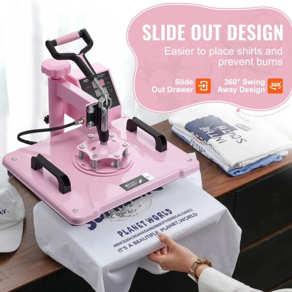 VEVOR Heat Press Machine, 12 x 15 inch, 5 in 1 Heat Transfer Machine with 30 oz Tumbler Press, 360° Swing Away T-Shirt Pressing, Digital Precise Control, for T-Shirts/Mugs/Hats/Plates, Pink