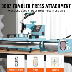 VEVOR Heat Press Machine, 12 x 15 inch, 8 in 1 Heat Transfer Machine with 6-30 oz Tumbler Press, 360° Swing Away T-Shirt Pressing, Digital Precise Control, for T-Shirts/Mugs/Hats/Plates, Green