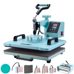 VEVOR Heat Press Machine, 12 x 15 inch, 8 in 1 Heat Transfer Machine with 6-30 oz Tumbler Press, 360° Swing Away T-Shirt Pressing, Digital Precise Control, for T-Shirts/Mugs/Hats/Plates, Green