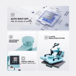 VEVOR Heat Press Machine, 12 x 15 inch, 2 in 1 Heat Transfer Machine with Hat Press, 360° Swing Away T-Shirt Pressing Machine, Digital Precise Control, Fast Even Heating for T-Shirts/Hats/Caps, Green