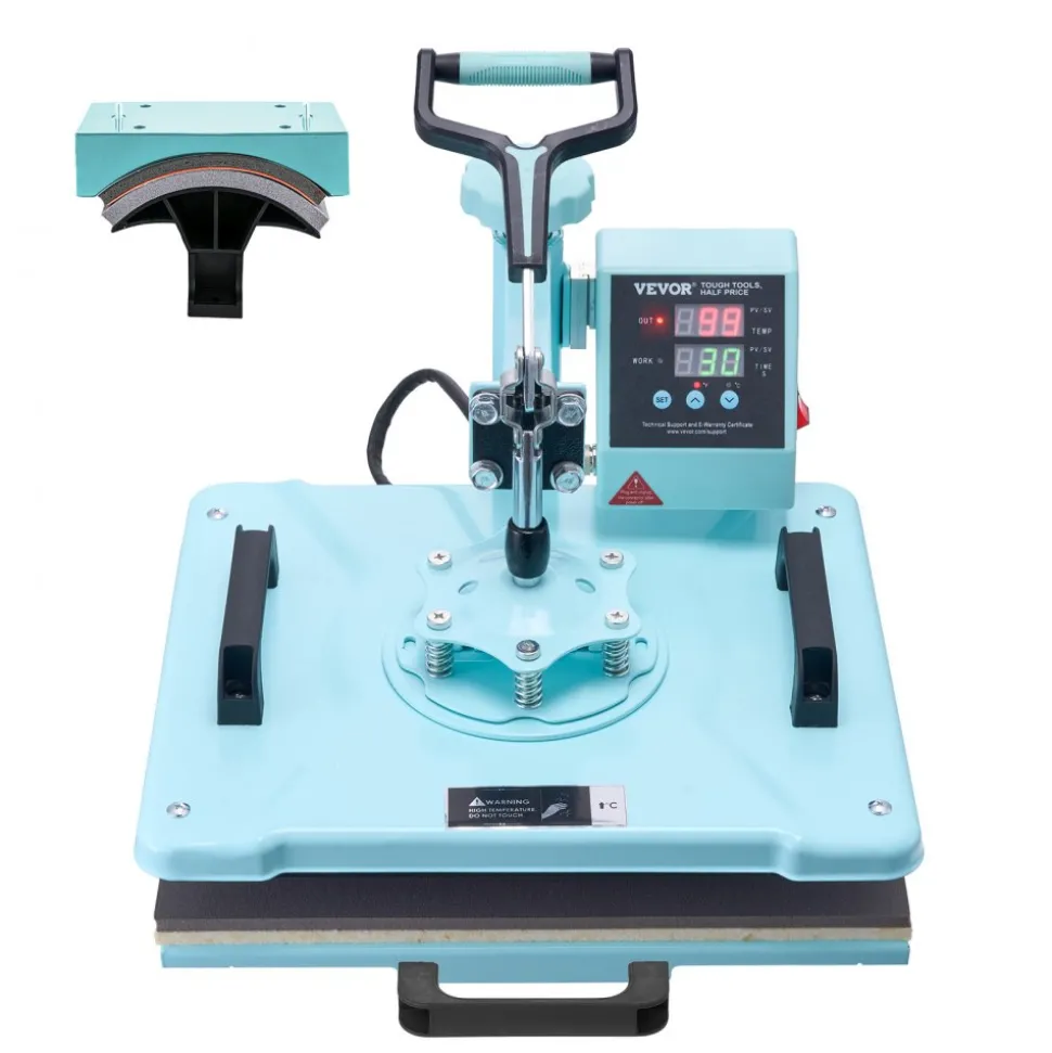 VEVOR Heat Press Machine, 12 x 15 inch, 2 in 1 Heat Transfer Machine with Hat Press, 360° Swing Away T-Shirt Pressing Machine, Digital Precise Control, Fast Even Heating for T-Shirts/Hats/Caps, Green