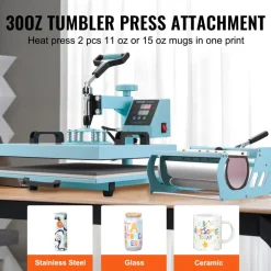 VEVOR Heat Press Machine, 15 x 15 inch, 8 in 1 Heat Transfer Machine with 6-30 oz Tumbler Press, 360° Swing Away T-Shirt Pressing, Digital Precise Control, for T-Shirts/Mugs/Hats/Plates, Green